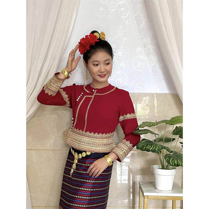 西景傣族服饰红色婚服经典传统傣泐节日庆典盛装重工打造傣族服装
