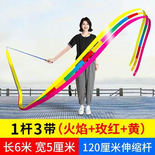 彩带舞彩带广场舞健身龙跳舞彩条运动伸缩杆舞蹈舞龙甩龙耍龙丝带