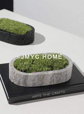 现代极简大理石苔藓盆栽摆件客厅餐厅桌面花器盆栽样板间软装饰品
