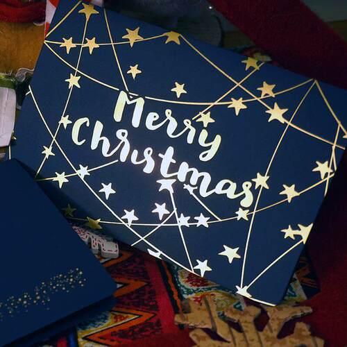 Christmas Reindeer Card Set Gold Foil Greeting with Envelope