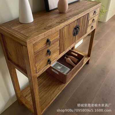 关复老古玄榆木玄柜新中式客厅靠墙收纳柜实木关储物餐边柜UNE高