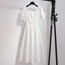 夏白色女夏季 连衣裙 气质显瘦仙气超仙森系夏天方领裙子 2023新款