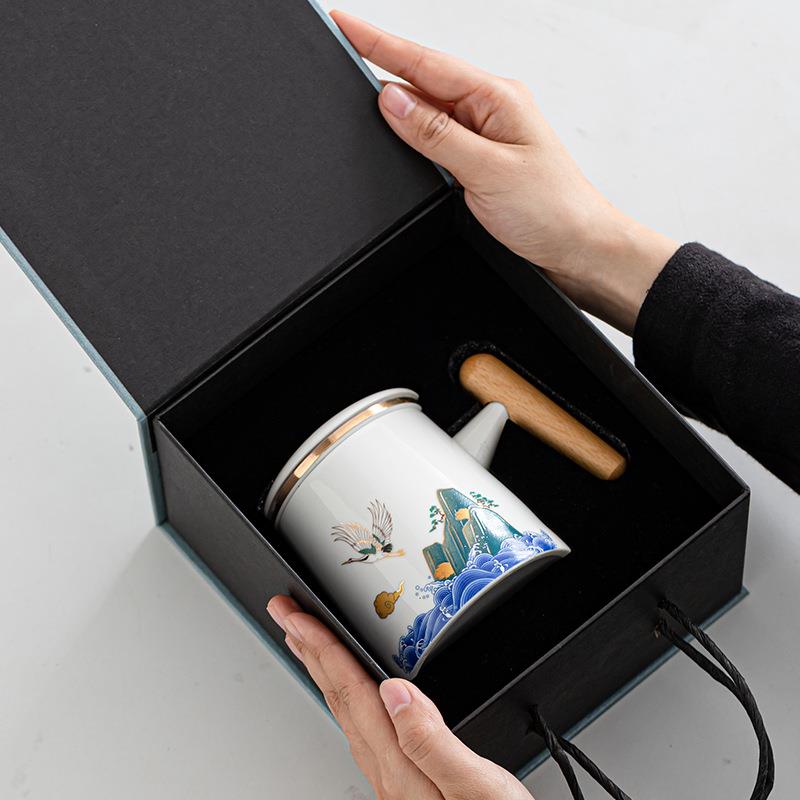 国潮风陶瓷茶杯茶水分离过滤泡茶办公室大容量家用带盖个人马克杯
