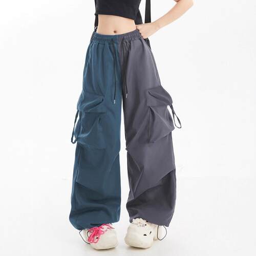 Female worker pants with multiple pockets, color blocked