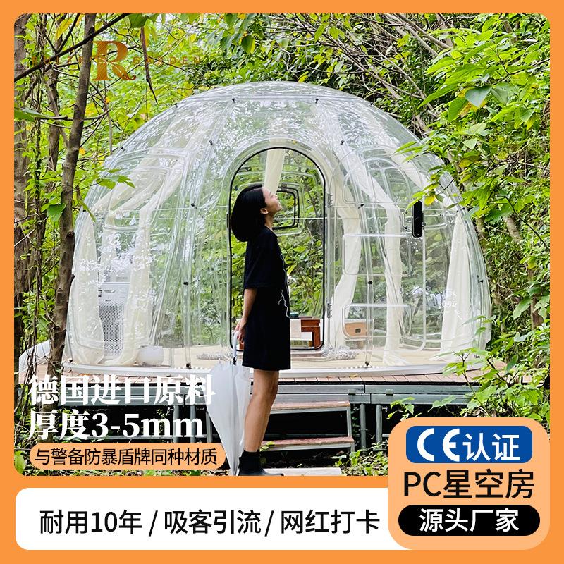 创意网红防风雨户外露营房全透明球形篷房民宿餐厅带灯光星空房