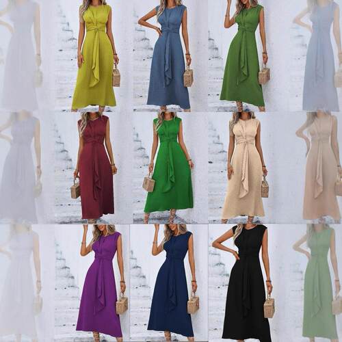 Women'S Spring Summer Sleeveless Round Neck Dress,, Fashion
