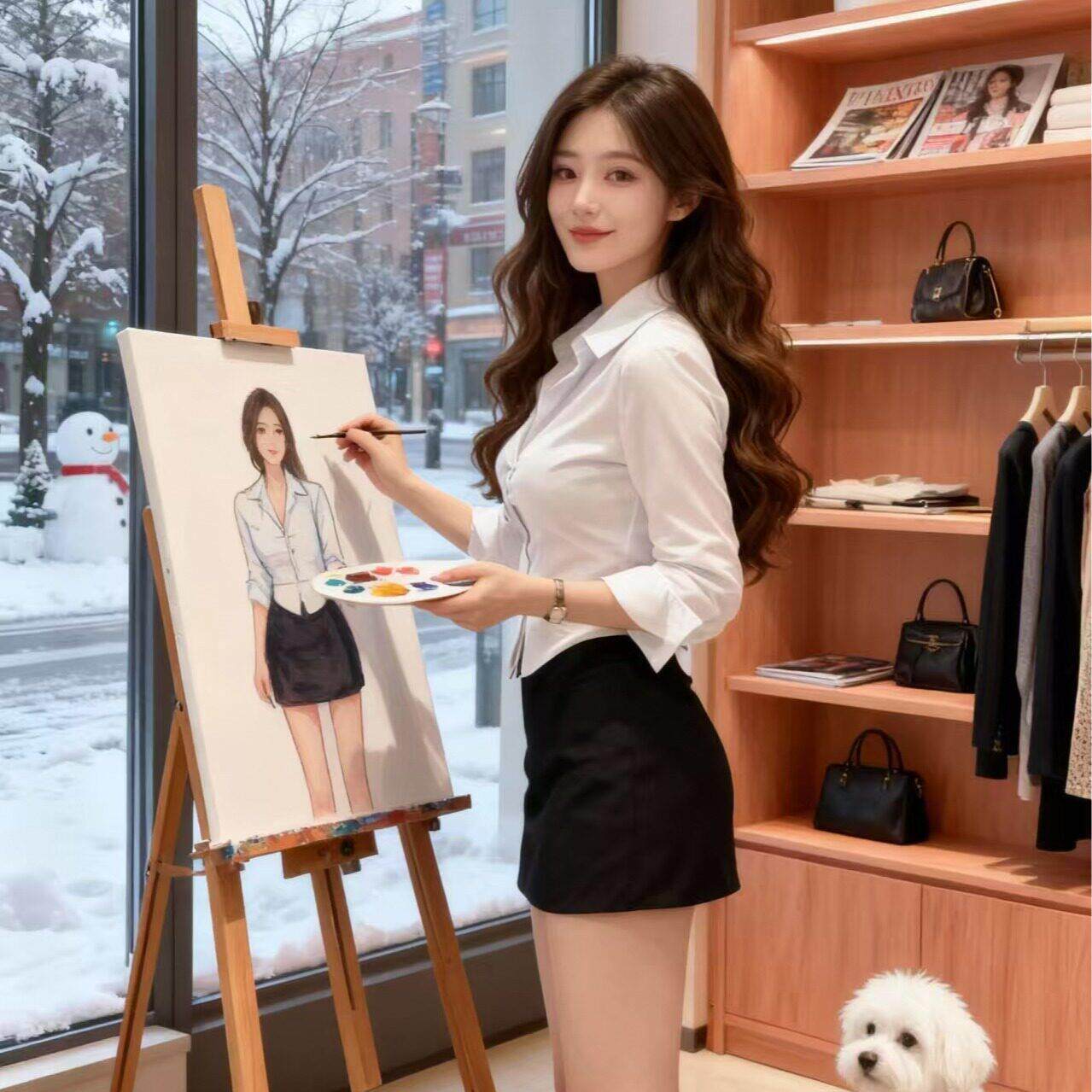纯欲收腰白衬衫女长袖职业面试制服纯棉修身衬衫性感工作服套装