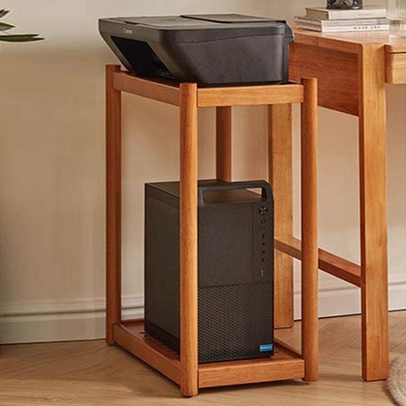 实木机箱置物架电脑主机放置柜双层打印机支架托架边柜可移动底座