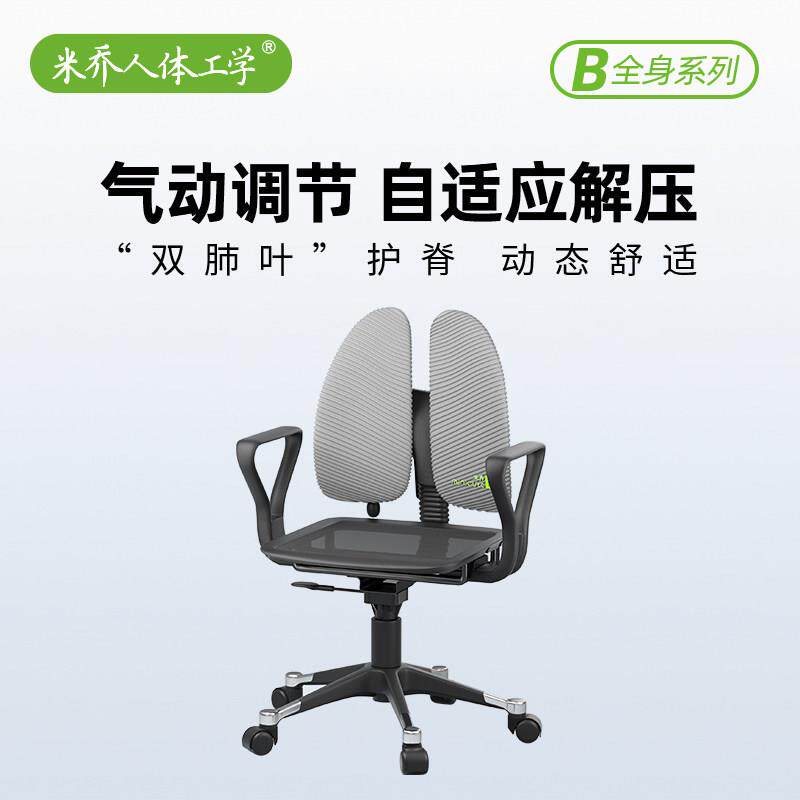 大师椅丨米乔人体工学气动椅子护腰双背式电脑椅网布办公椅职员椅