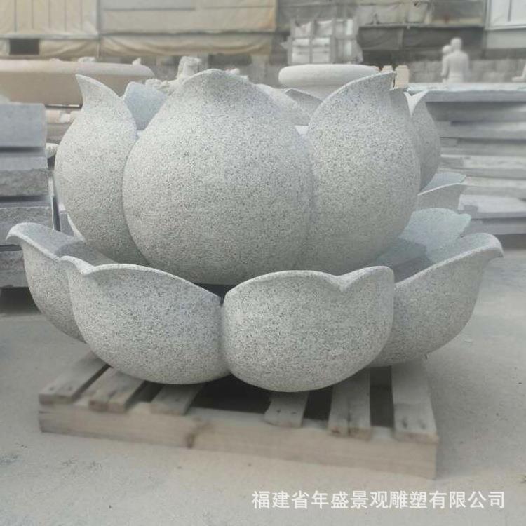 石雕莲花座流水喷泉 园林景观摆件 莲花水钵