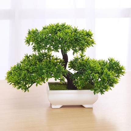 三叉迎客松仿真植物盆栽塑料假花桌面客厅绿植迷你小盆景摆件装饰