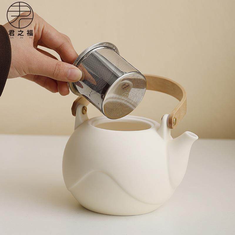 奶油风陶瓷茶酒壶大号带过滤网梁壶日式简约泡单茶20240420器店家