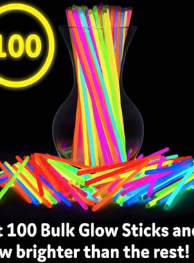 100 glow sticks in bright, vibrant colors, disposable and lu