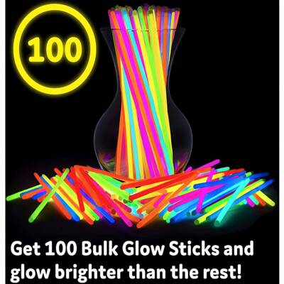 100 glow sticks in bright, vibrant colors, disposable and lu