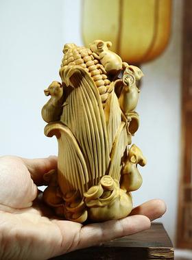 黄杨木雕公中式居家办室装饰摆件鼠运财木老质生肖鼠85093客厅手