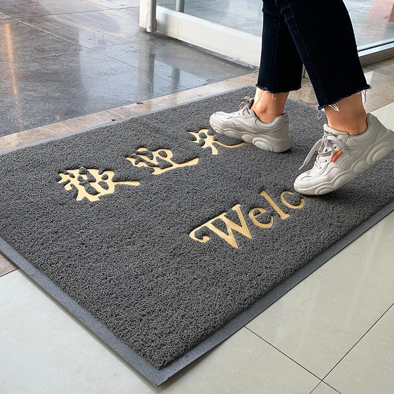 门口地垫灰色欢迎光临迎宾地毯入户地垫丝圈脚垫家用出入平安地垫