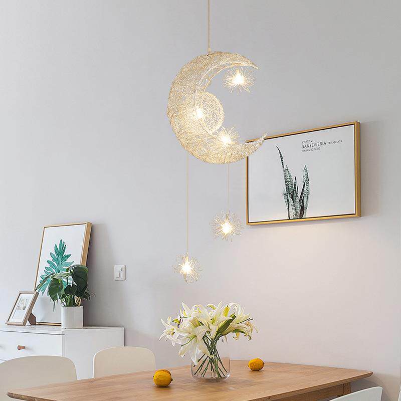 创意个性铝丝星星月亮吊灯餐厅吧台卧室灯饰现代简约儿童房间灯具