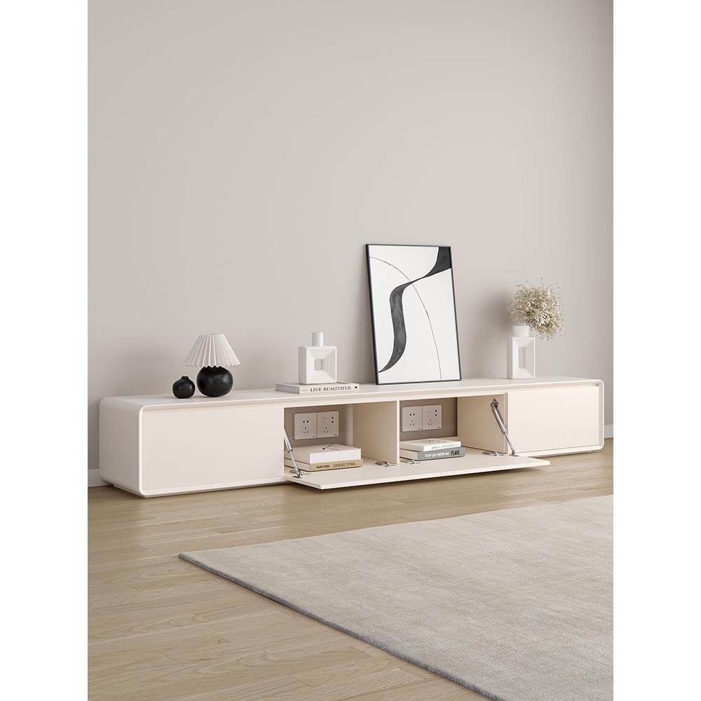 奶油风烤漆实木电视柜现代简约圆角小户型30cm极窄落地电视机柜,住宅家具,电视柜,淘宝优惠券,粉丝福利购,淘宝优惠卷