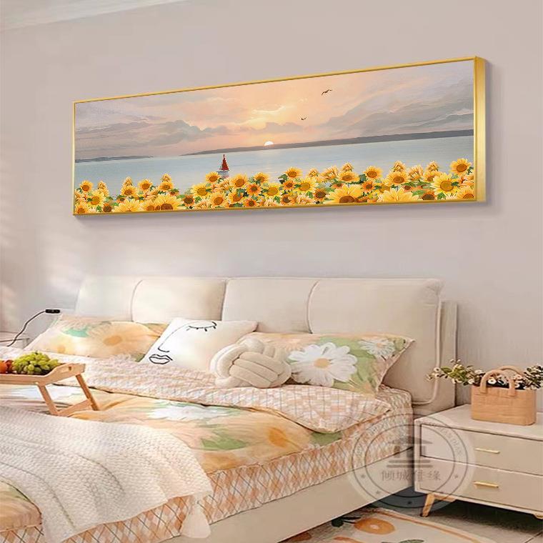 海上繁花北欧卧室装饰画小清新主卧床头挂画轻奢高档横版风景壁画