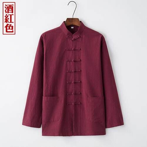 正品中国风唐装青年中袖式覆古盘扣春季长男套居士外服民族风
