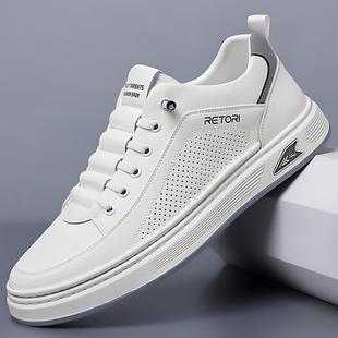 2025新款 男鞋 板春夏季 正品 男士 男款 气真皮动休运闲鞋 平透底小白 鞋