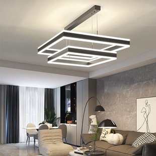 吊灯客厅灯现代简约艺术吊灯极简北欧风格 轻奢方形双层大厅灯中山