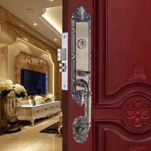 锌合金大门锁纯铜锁芯农村别墅实木锁具对开门双开按压门把手门锁