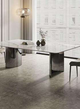 意式锈轻奢岩CZ0382岩餐桌长方形板餐桌椅家用简板约现代不钢桌子