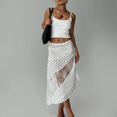 Rennar Maxi Skirt White Polka Dot