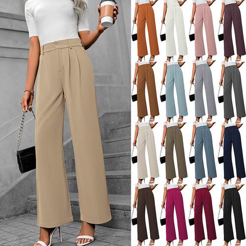 Women's high waisted long straight leg wide leg pants for