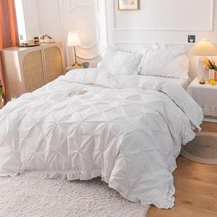 高档新被外款 贸纯棉四件套白色公主柔软纯品色全棉被套罩床上用特