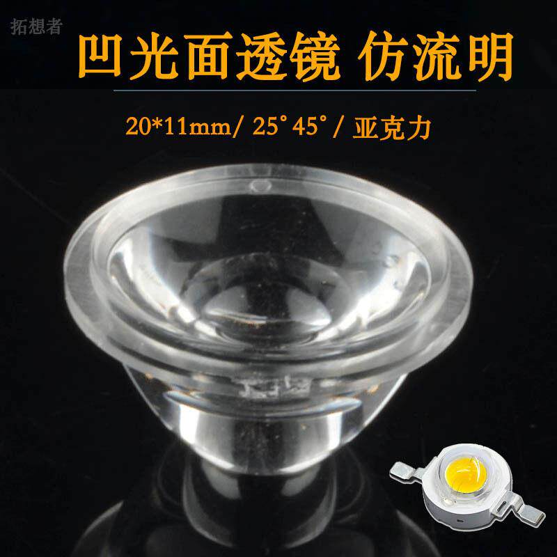 凹光面LED透镜大功率防流明反光杯压克力25度45度反光罩灯具透镜