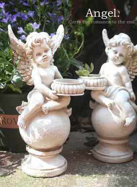花园摆件天使烛台户外庭院阳台桌面布置装饰花仙子丘比特装饰品