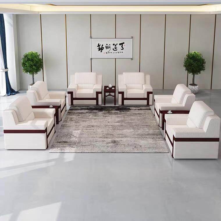 贵宾接待室会办议沙发代现布艺实木几会客商NXU务公洽谈单人位茶
