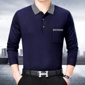 秋男式 士长恤高88012 恤中年装 休闲男袖 R档翻领体恤 薄款 男冬新款