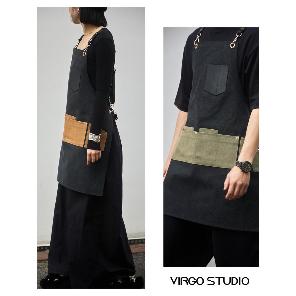 Virgos 拼色设计师高级感帆布咖啡店餐饮花艺烘焙集合店围裙定制