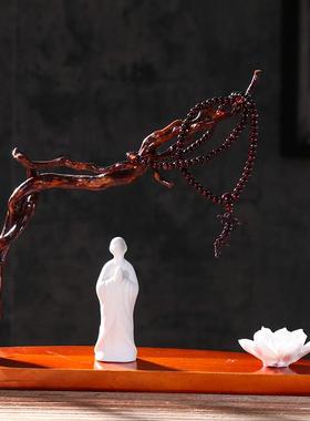 新款中式意根雕工艺品新风木摆件禅茶室化客厅电视柜玄关人物软装