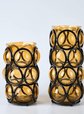 现代简约玻璃缠绕花器木质高脚果盘创意摆件桌面餐桌装饰品样板间