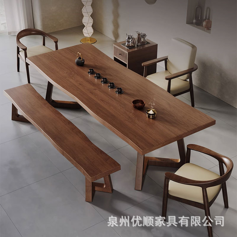 实木大板茶桌椅组合现代简约家用原木办公室接待整板不规则边茶台