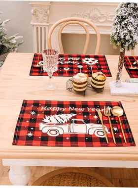 christmas decoration Red and black checked printed placemat