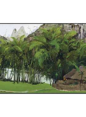 吴冠中重彩风景装饰画江南水乡植物山水田园挂画新中式酒店壁画