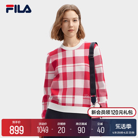 FILA 斐乐女子编织衫2024春季时尚休闲方格图案套头毛衣