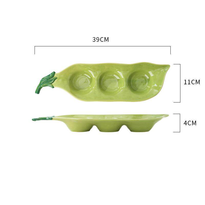 出口葡萄牙豌豆荚造型釉下彩陶瓷长盘子装饰果盘坚果配菜点心盘