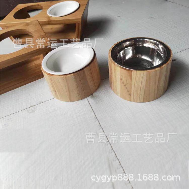 木制宠物实木双碗猫咪护颈陶瓷单碗狗狗狗碗猫碗食盆家用简约用品