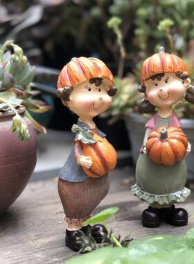 美ltao1024式乡村男孩女孩精灵花园装饰品庭院家居景农场小摆件花