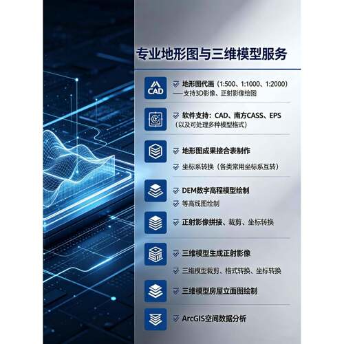 cad、cass、eps地形图代画GIS数据分析立面图正射影像等高线转