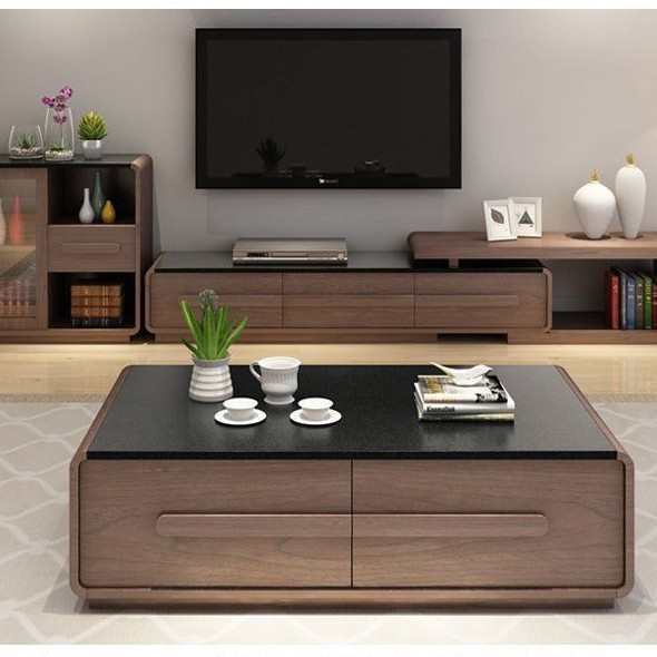 北欧茶几电视柜组合小户型客厅家具可伸缩电视柜简约现代火烧石