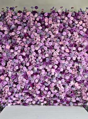 5D布底仿真花墙 紫色蝴蝶兰玫瑰花墙网红打卡墙来图制作