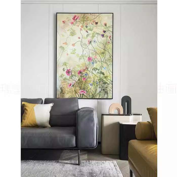 春天里现代简约手绘油画入户玄关画落地画轻奢花卉大尺寸客厅大画