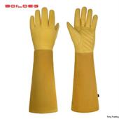 沸腾牛皮长筒园艺手套 种菜种花插花剪枝牛二层跨境防护园林手套